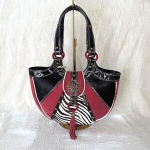 Vintage Mary Frances‎ Zebra Print Suede Shoulder Bag with Brass Studs